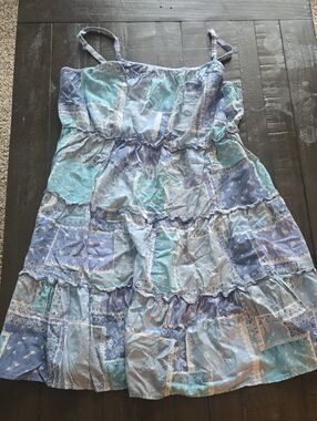 beachlunchlounge Light Blue and Aqua Patchwork Tiered Sundress